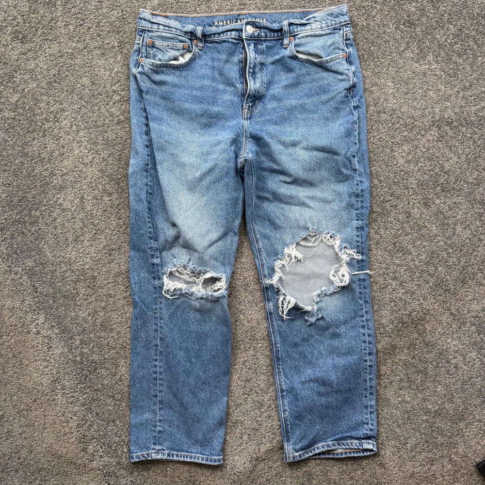 American Eagle Super High Rise Ankle Straight Distressed Jeans Blue 16 Regular